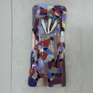 Large hand crafted fused glass purple  Mezuzah case Gold dichroic glass. Judaica